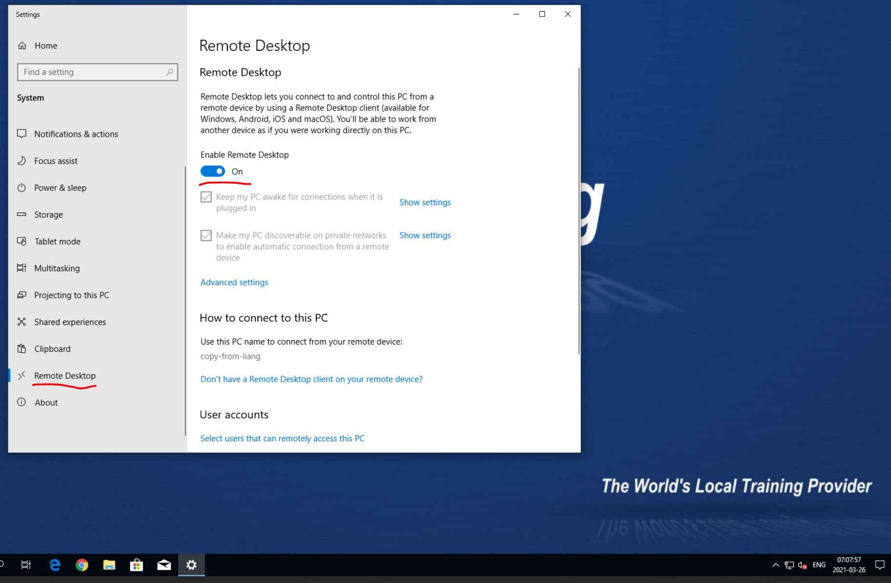 Submit your settings and set a password inside your Windows DD machine