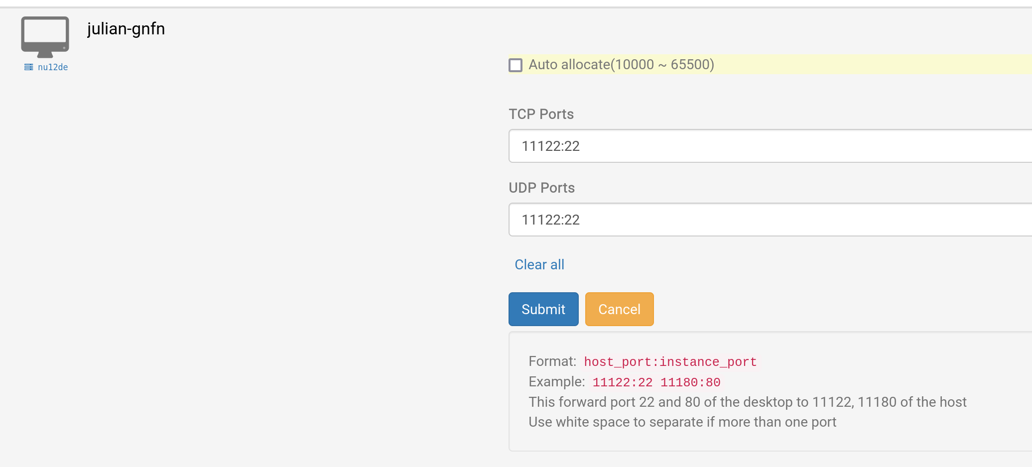 Manual port forwarding